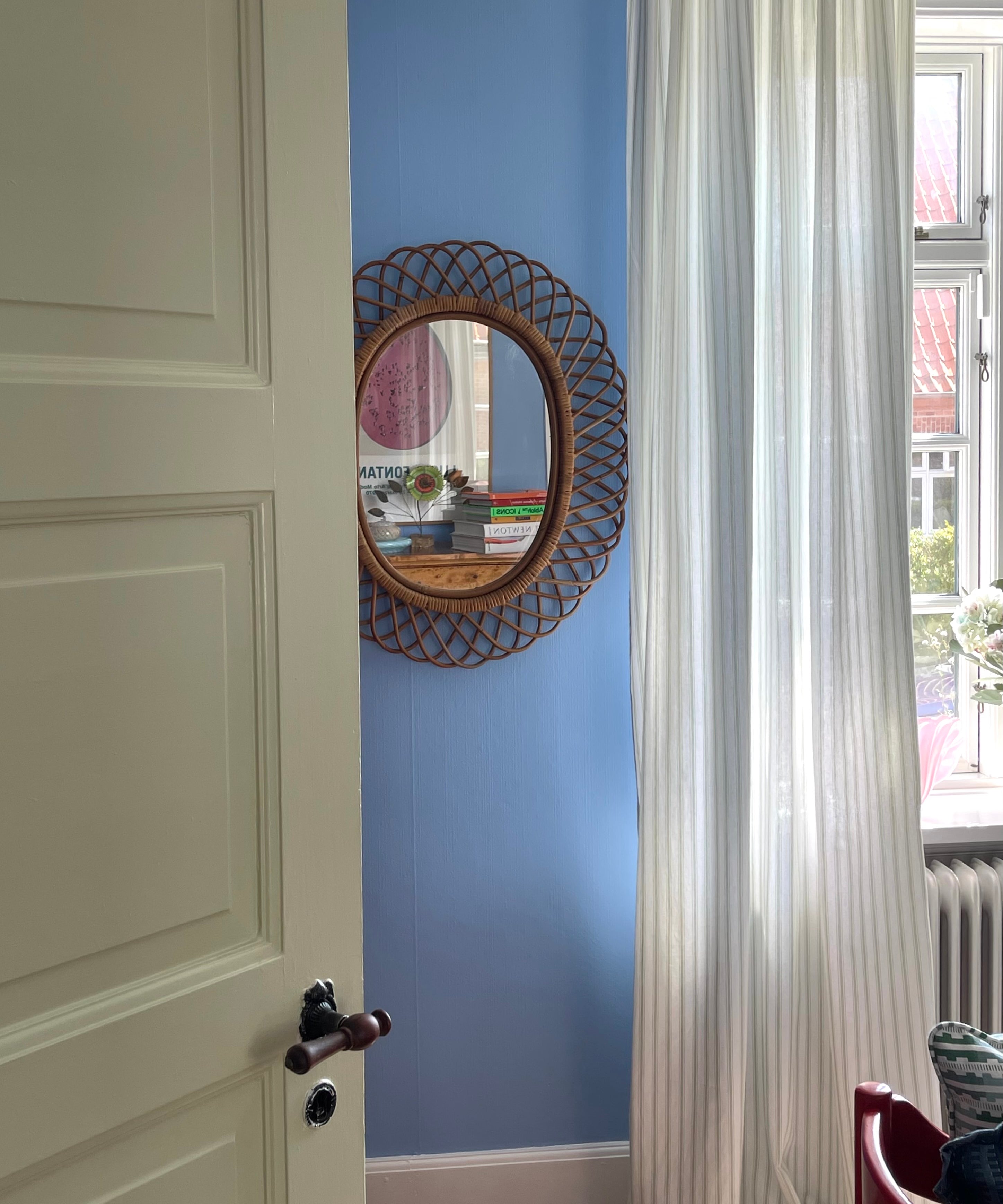 Vintage Italian mirror with rattan frame