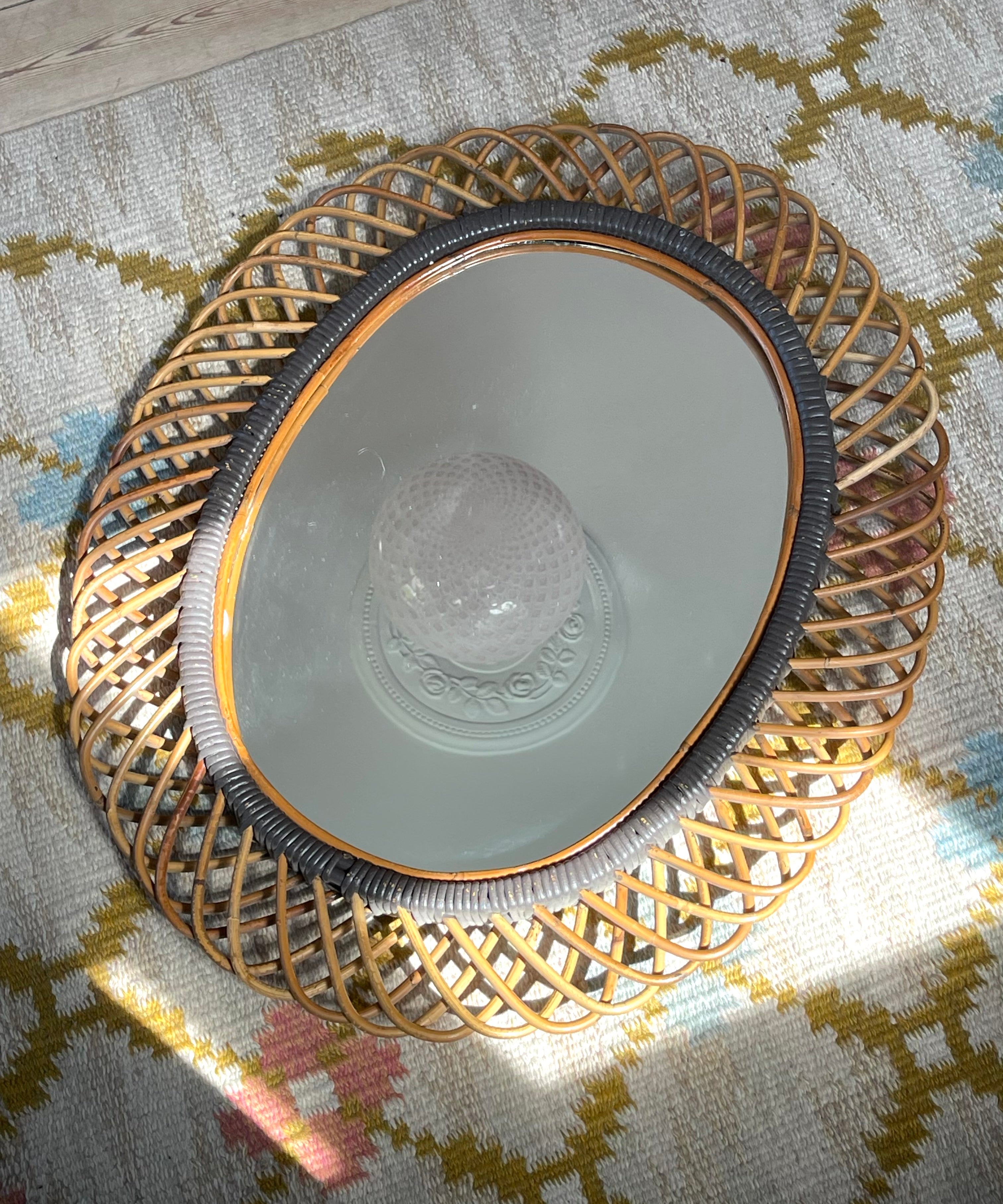 Vintage Italian mirror with rattan frame