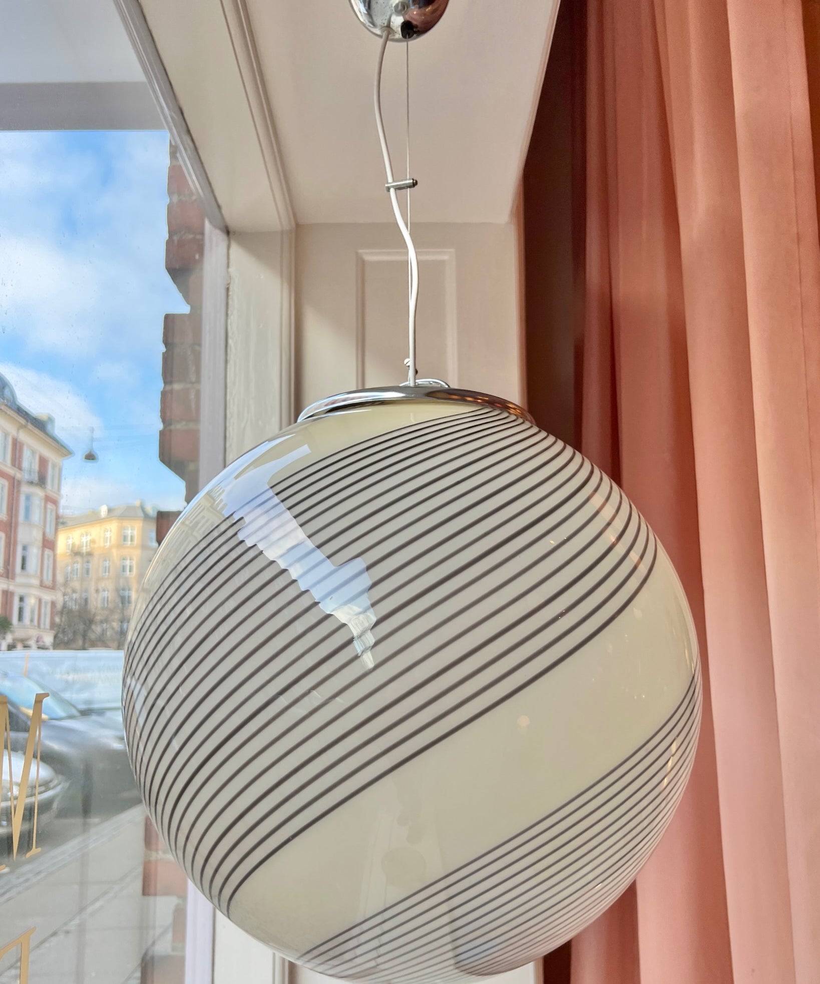 Vintage Murano cream/brown swirl ceiling lamp (D45)