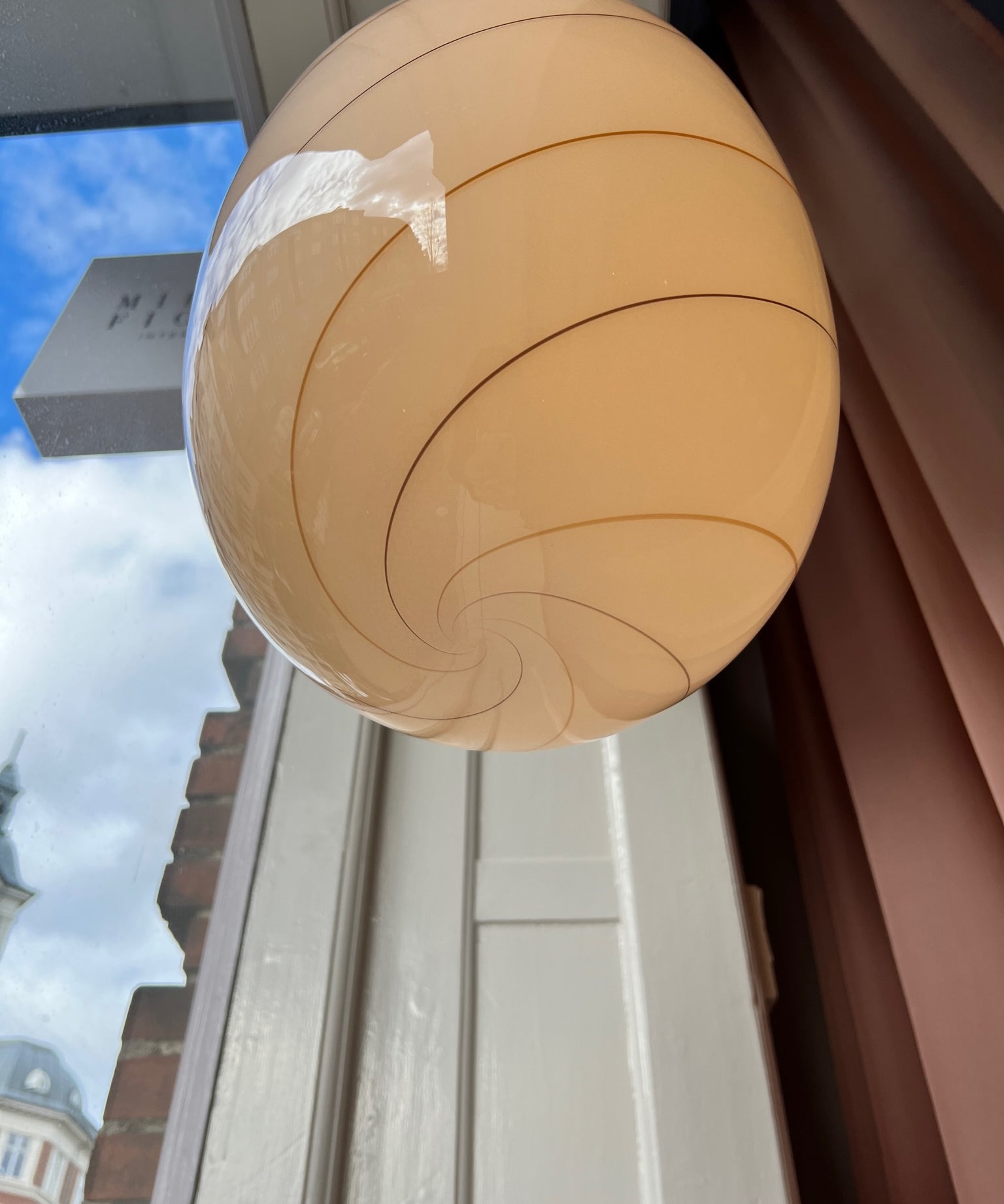 Vintage Murano cream/brown swirl ceiling lamp (H42)