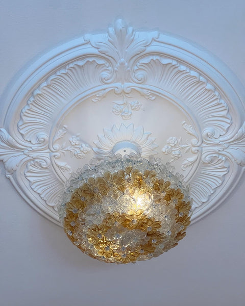 Vintage amber/clear Murano flower ceiling/wall lamp
