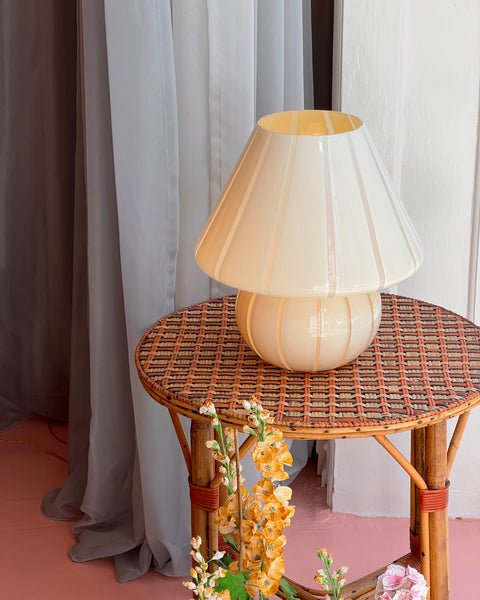Vintage light yellow vertical striped Murano mushroom table lamp - Large