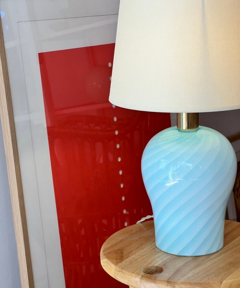 Light blue swirl vintage Murano table lamp