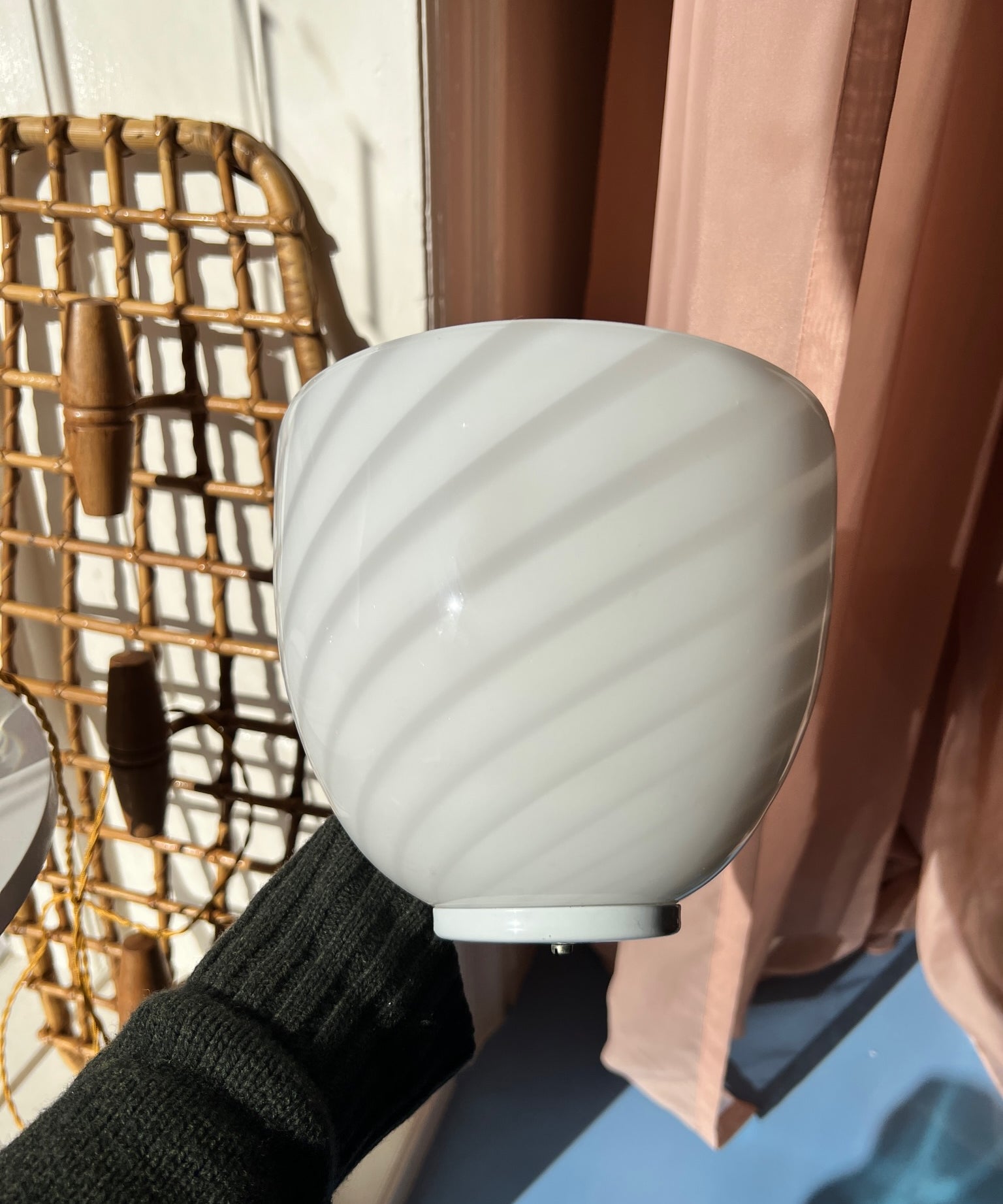 Vintage white swirl Murano wall lamp