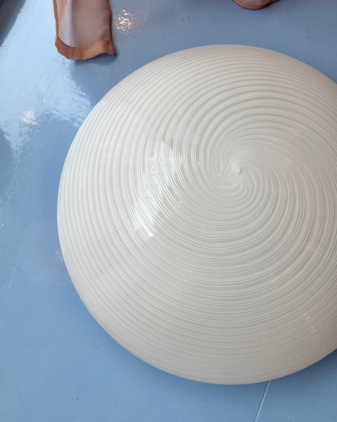 Large vintage Murano white/silver swirl ceiling/wall lamp (D40)