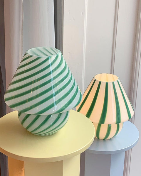Mushroom table lamp - Green vertical stripes