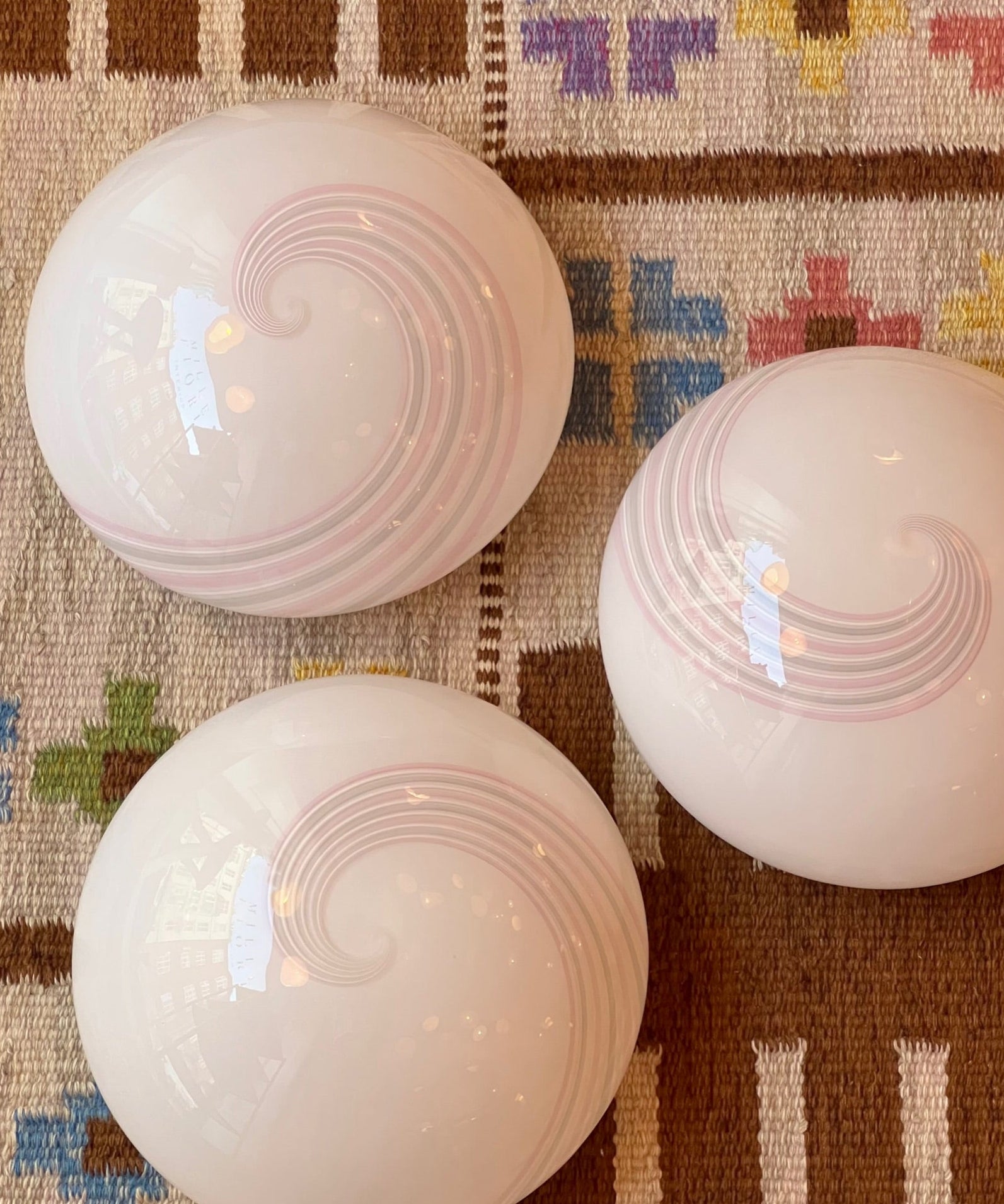 Vintage Murano white/pink swirl ceiling/wall lamp