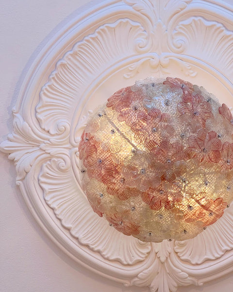 Vintage pink/white Murano flower ceiling/wall lamp (D34)