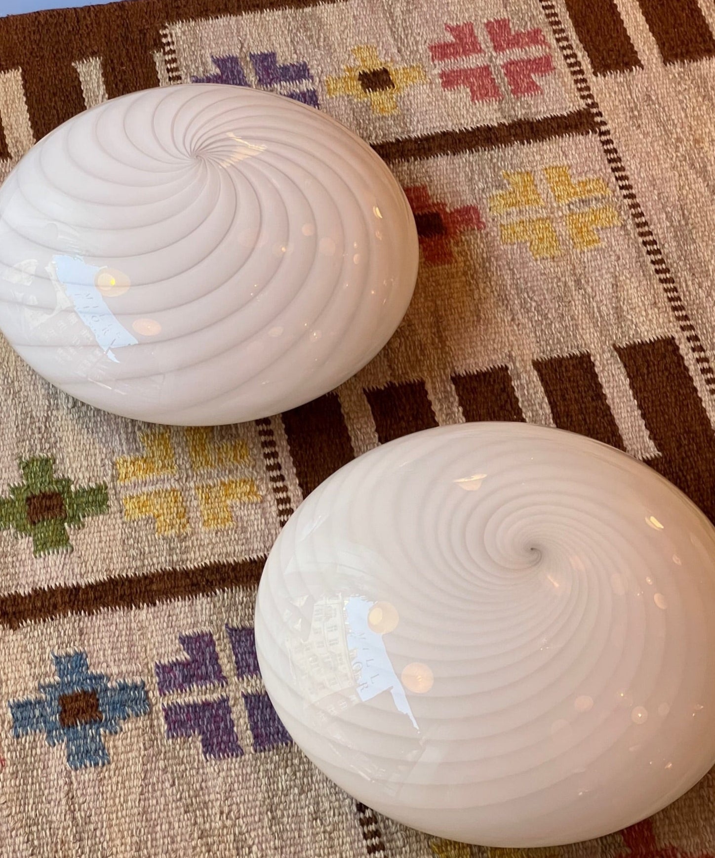 Vintage Murano white swirl ceiling/wall lamp (D40)