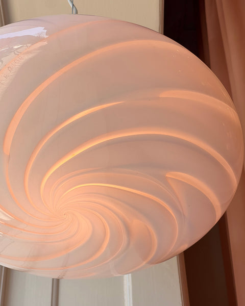 Vintage Murano oval light pink swirl ceiling lamp (D40)