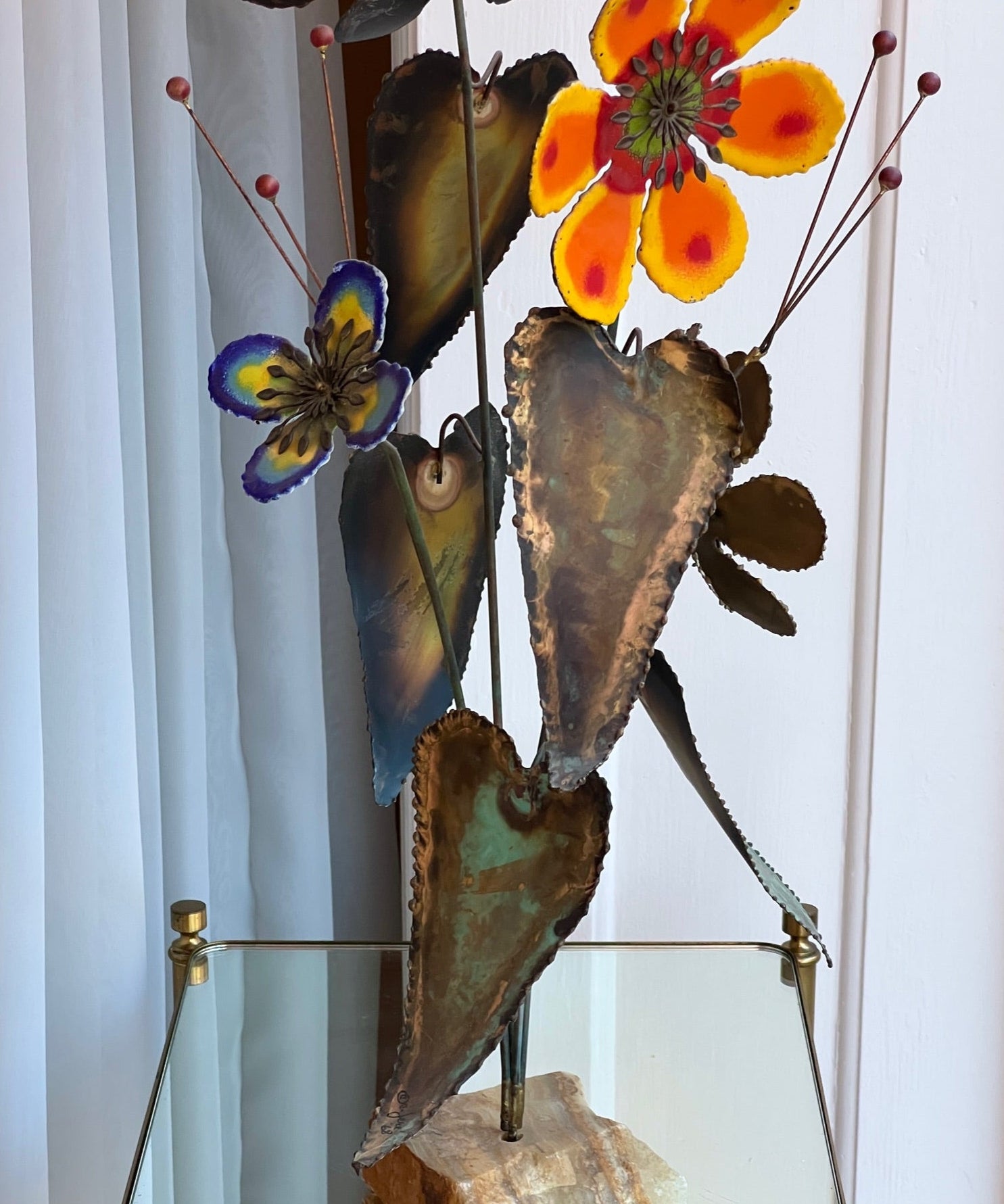 Vintage Curtis Jere enamel flower bouquet sculpture