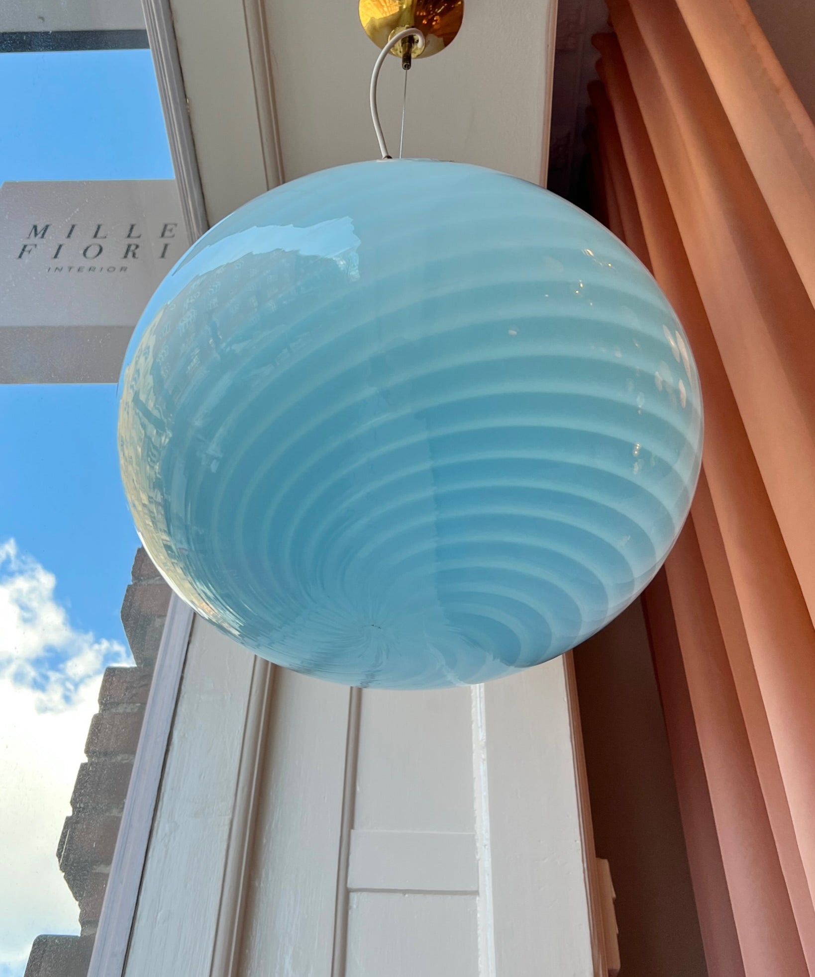 Vintage Murano oval blue swirl ceiling lamp (D40)