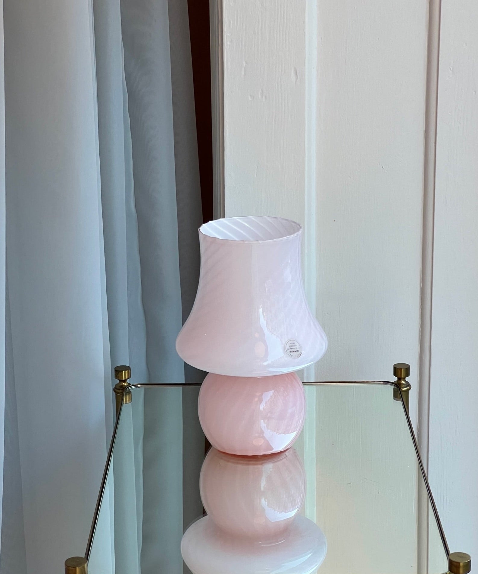 Vintage light pink Murano mushroom table lamp