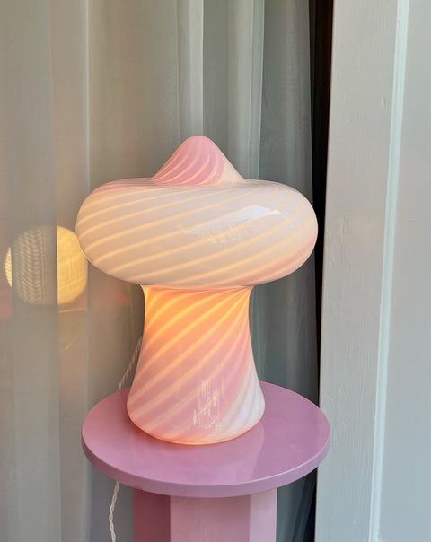 Vintage pink/white Murano mushroom table lamp