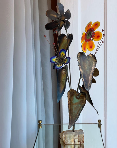 Vintage Curtis Jere enamel flower bouquet sculpture
