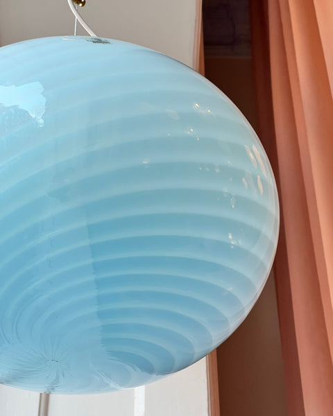 Vintage Murano oval blue swirl ceiling lamp (D40)