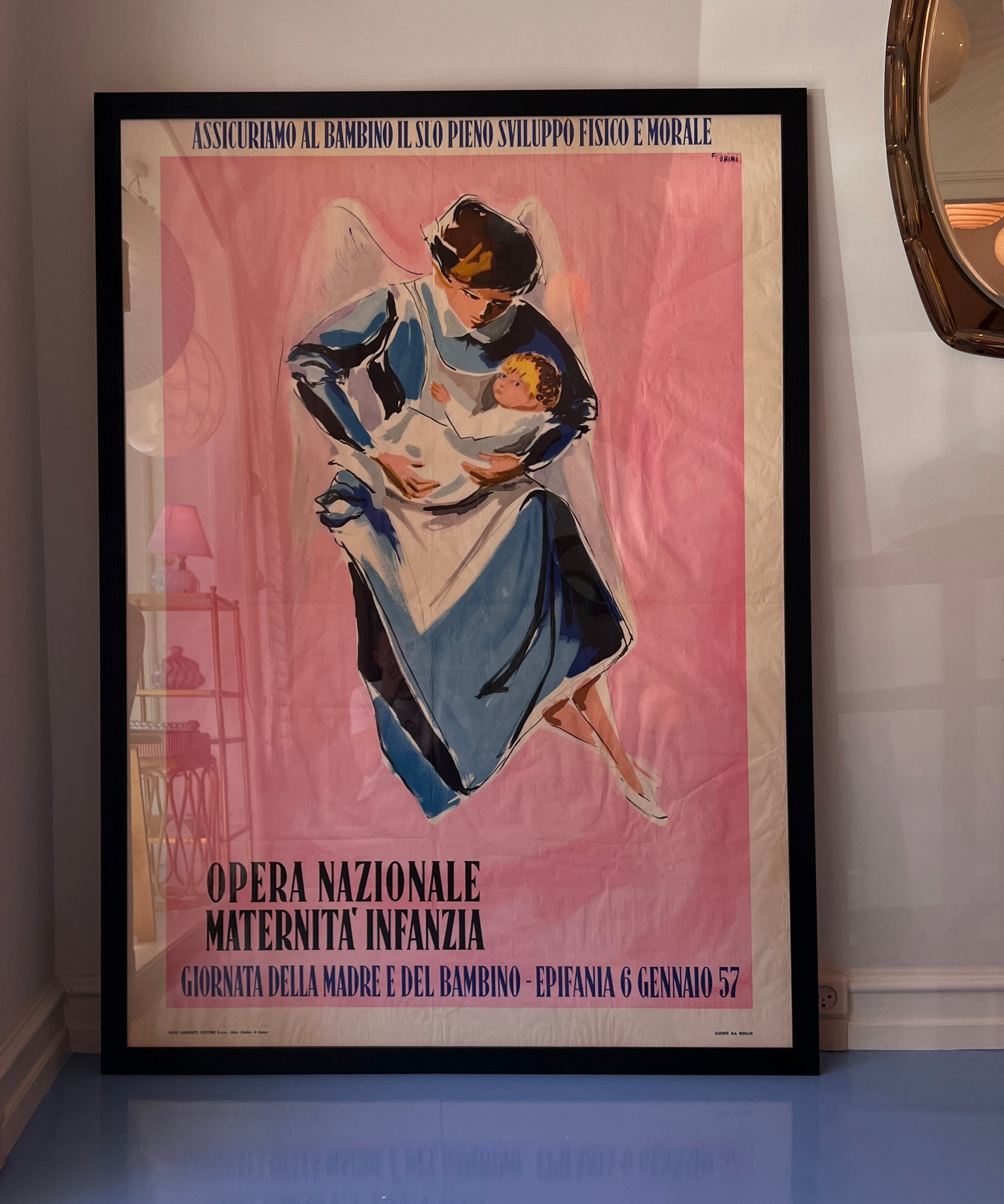 Vintage italian poster "Opera Nazionale Maternità Infanzia" by Ettore Brini, 1957