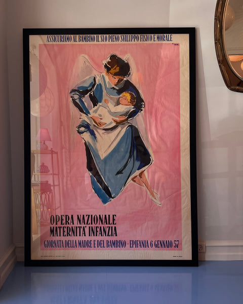 Vintage italian poster "Opera Nazionale Maternità Infanzia" by Ettore Brini, 1957