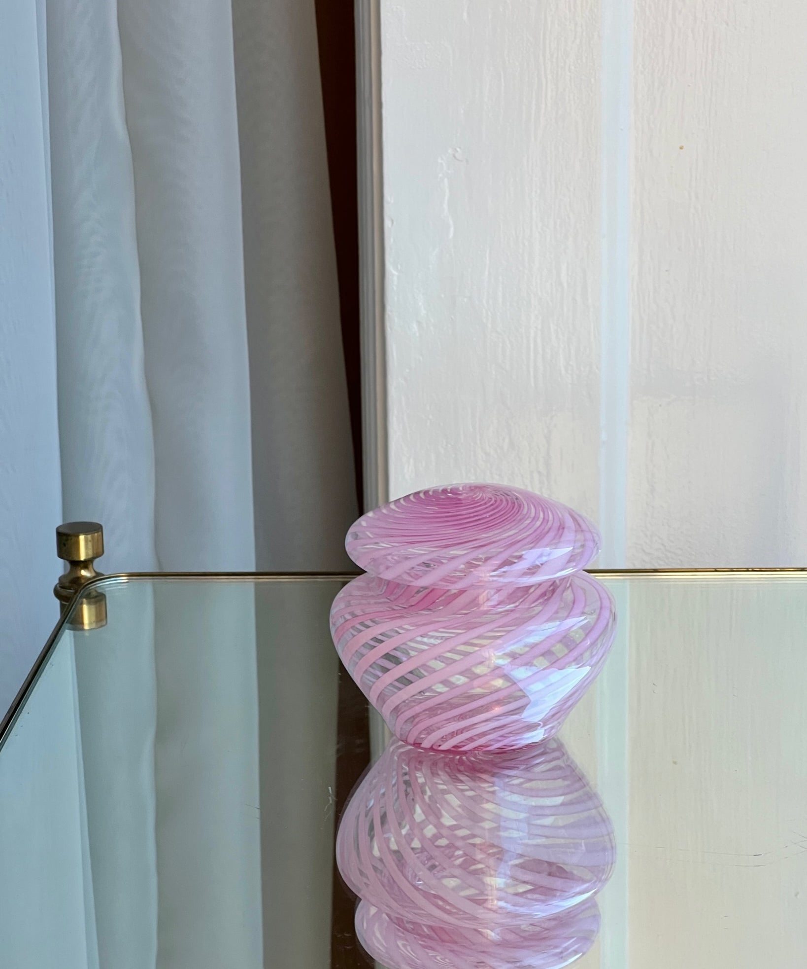 Vintage pink swirl Murano bonbonniere