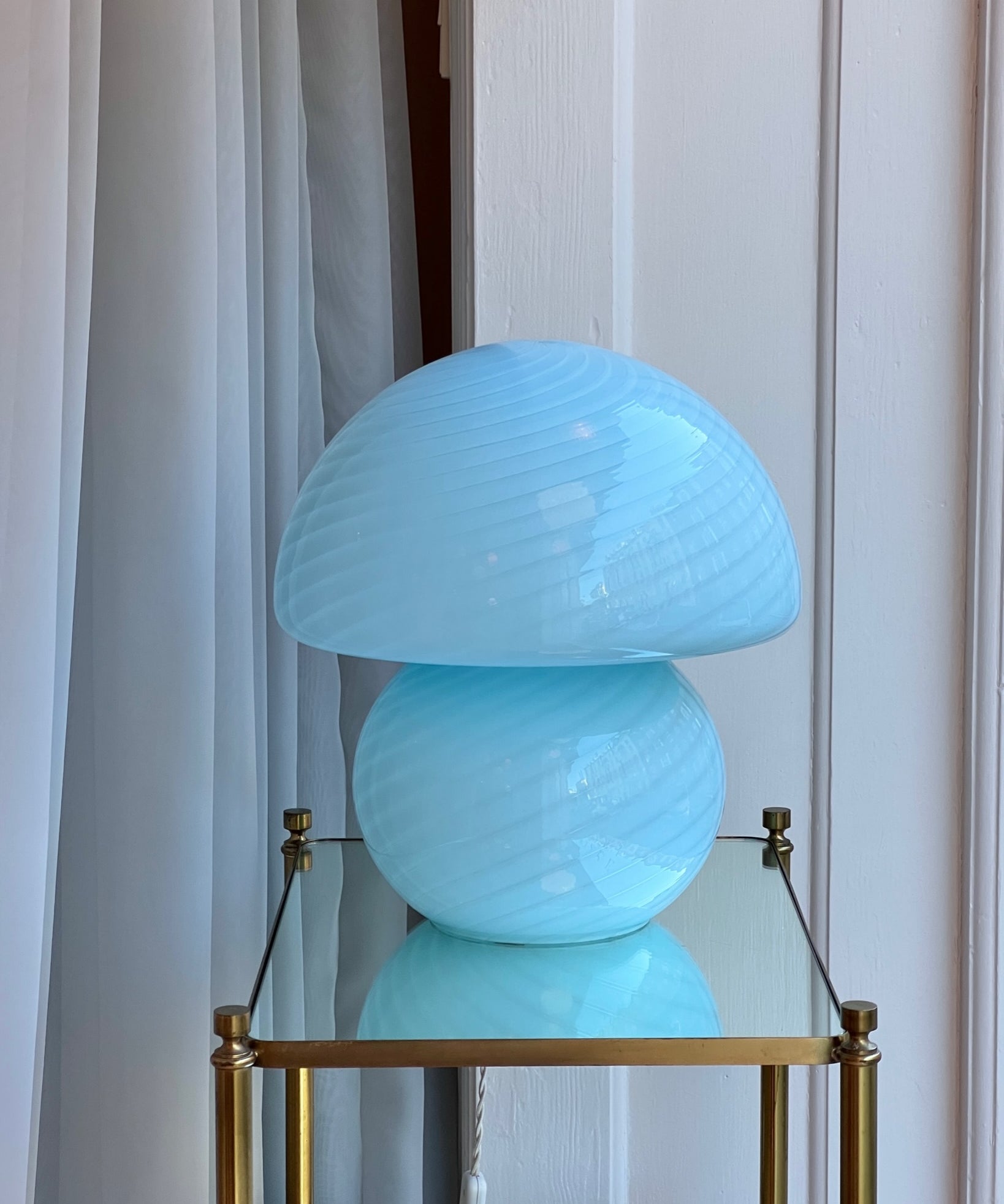 Vintage light blue Murano mushroom table lamp - Large