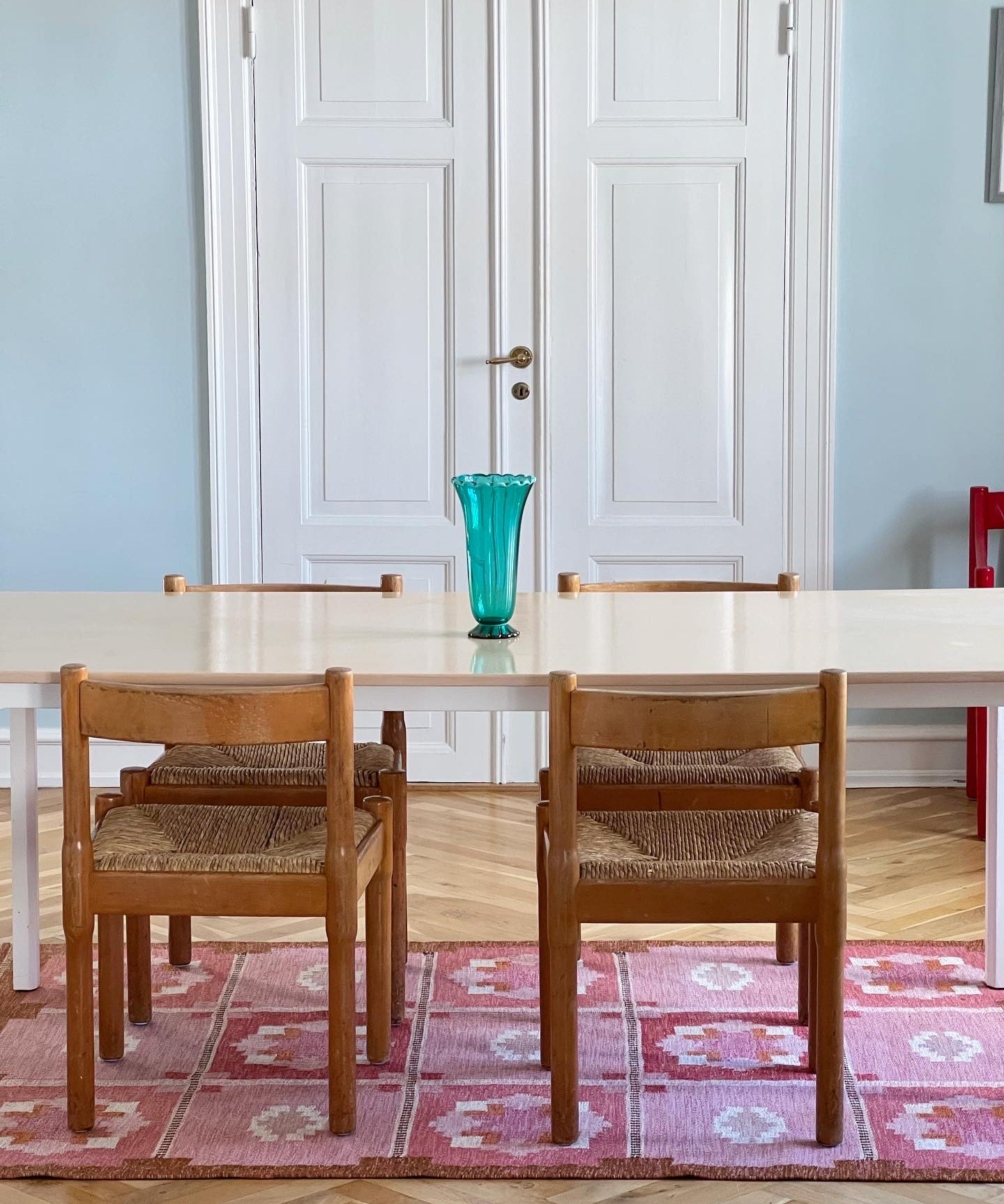 Vintage pink flat weave rug by Ingegerd Silow (IS)