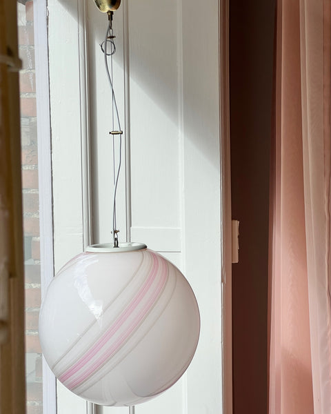 Vintage Murano light pink/white swirl ceiling lamp (D35)