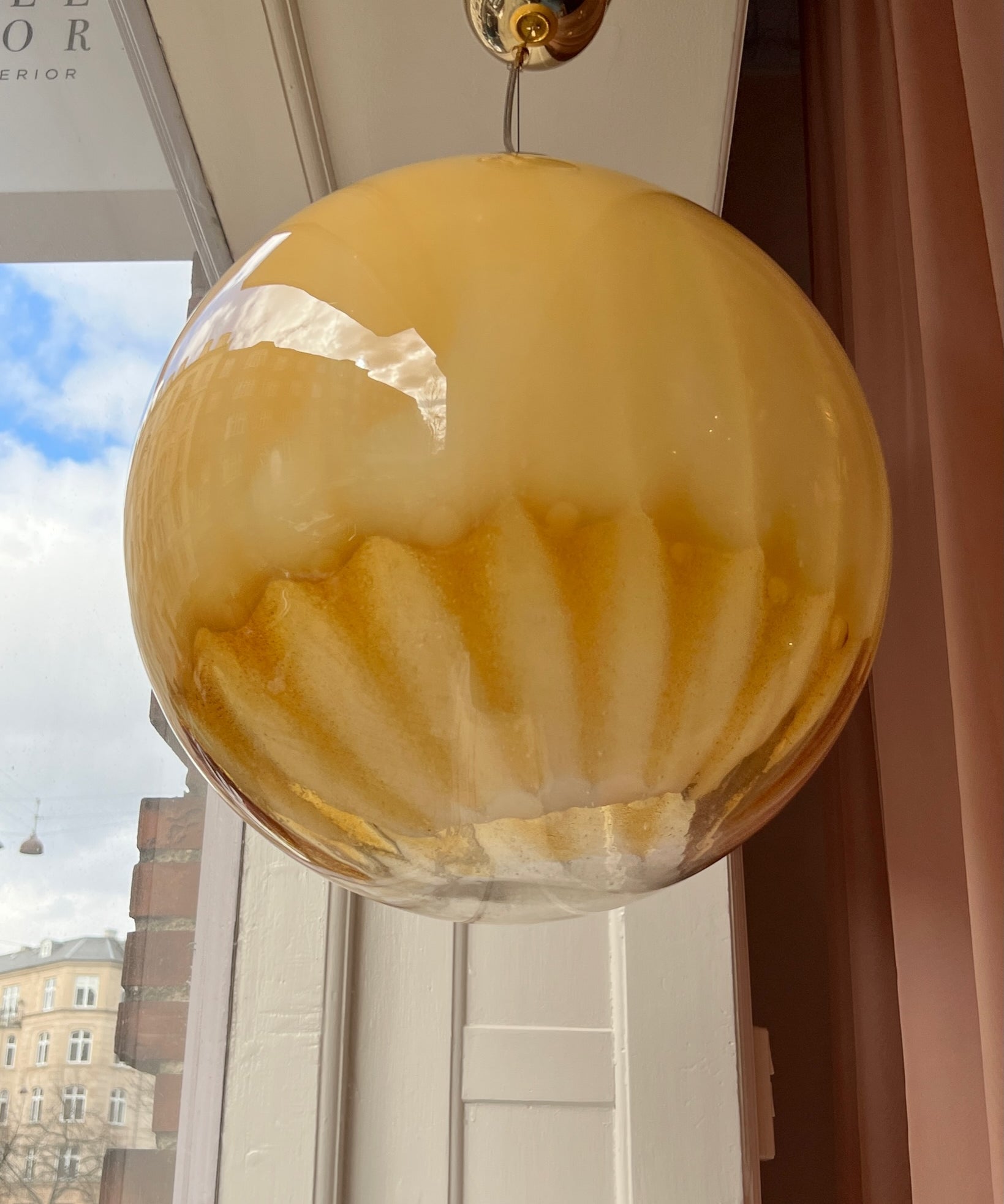 Large vintage golden clear Murano ceiling lamp (D45)