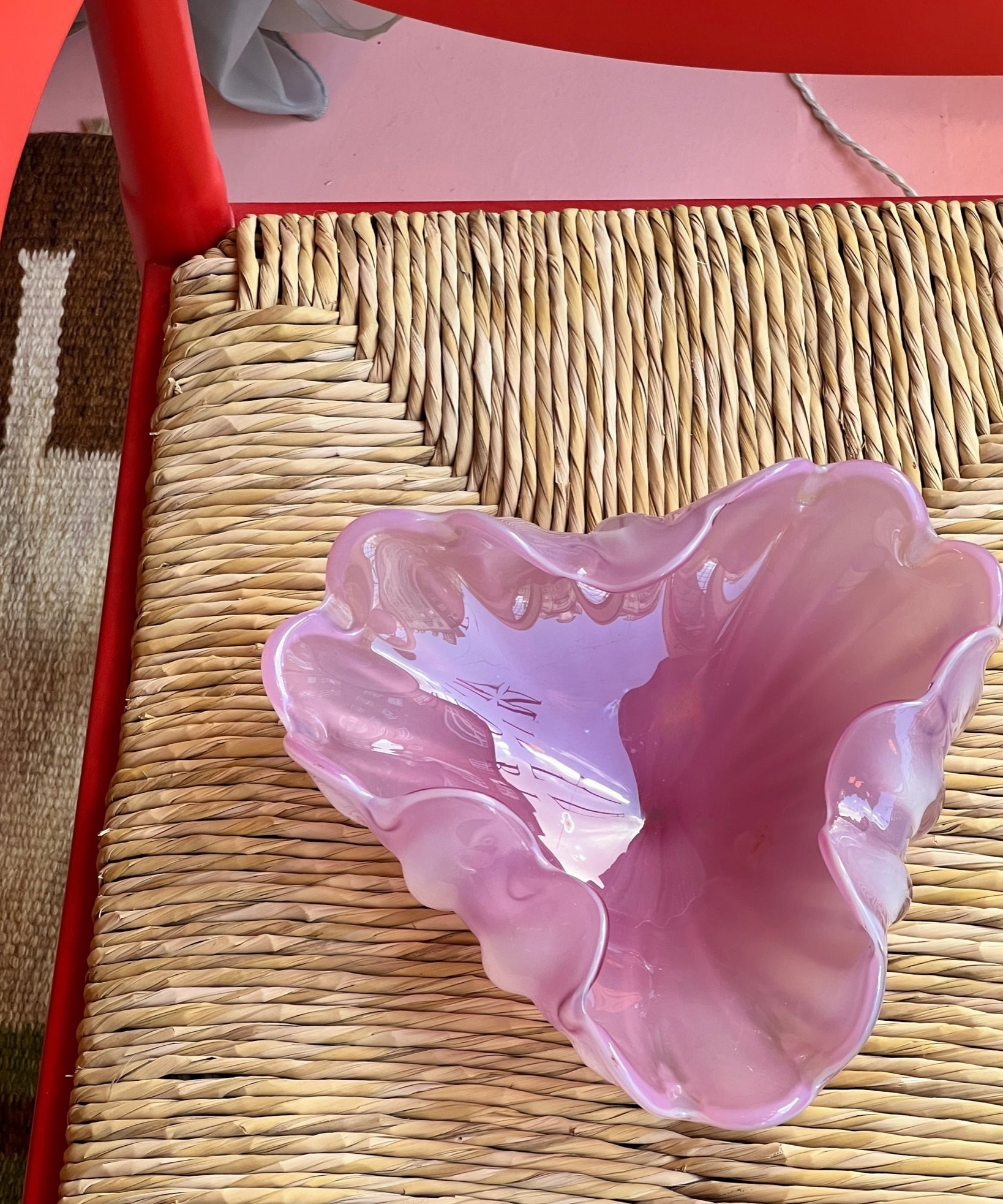 Vintage opal pink Murano shell bowl