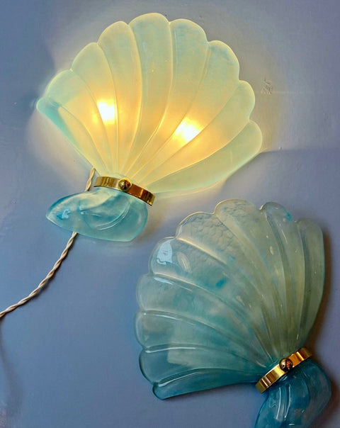 Vintage light blue Murano shell wall lamp