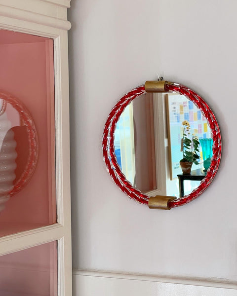 Vintage Italian mirror with twisted red glass frame