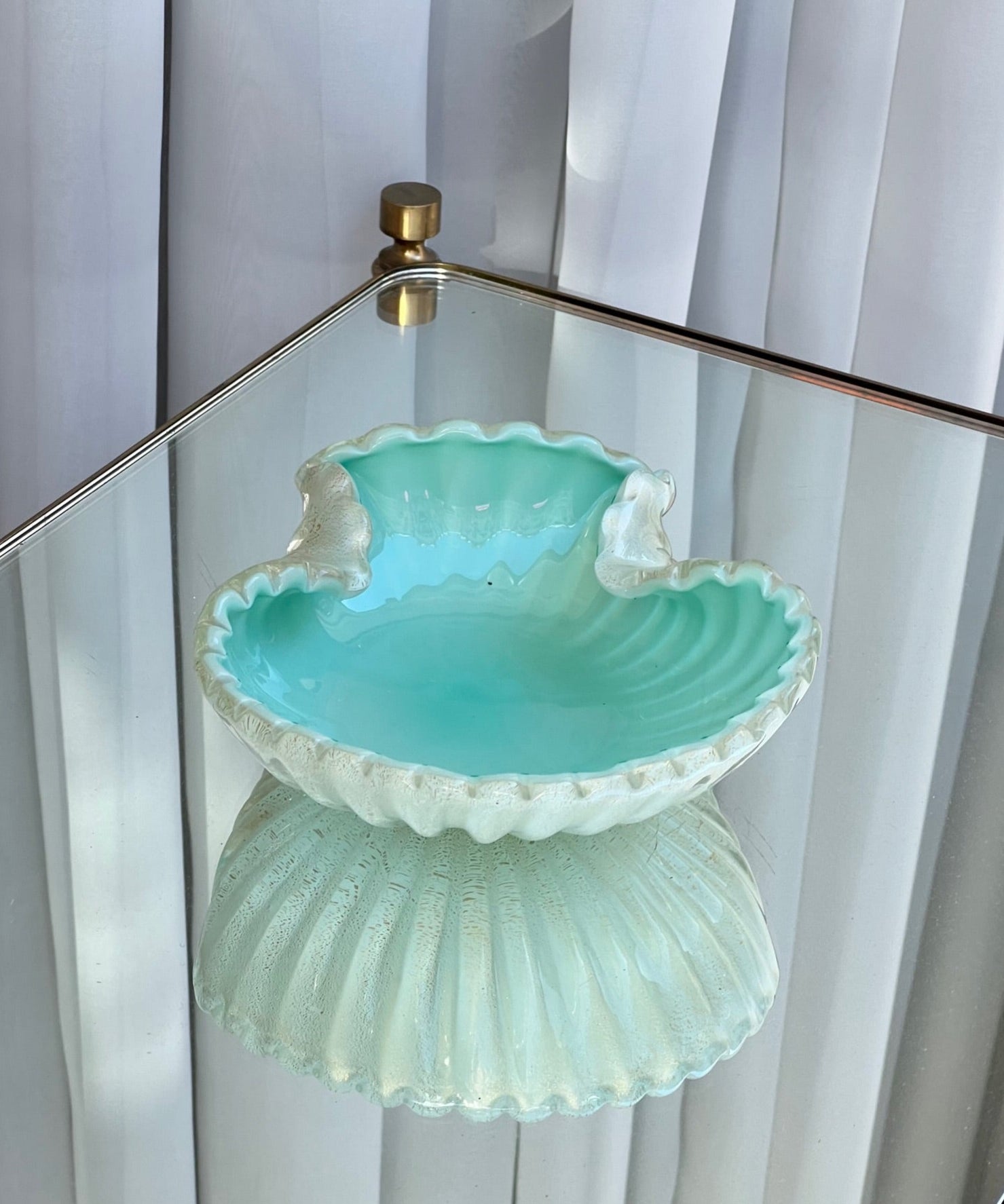Vintage Murano turquoise/golden shell bowl