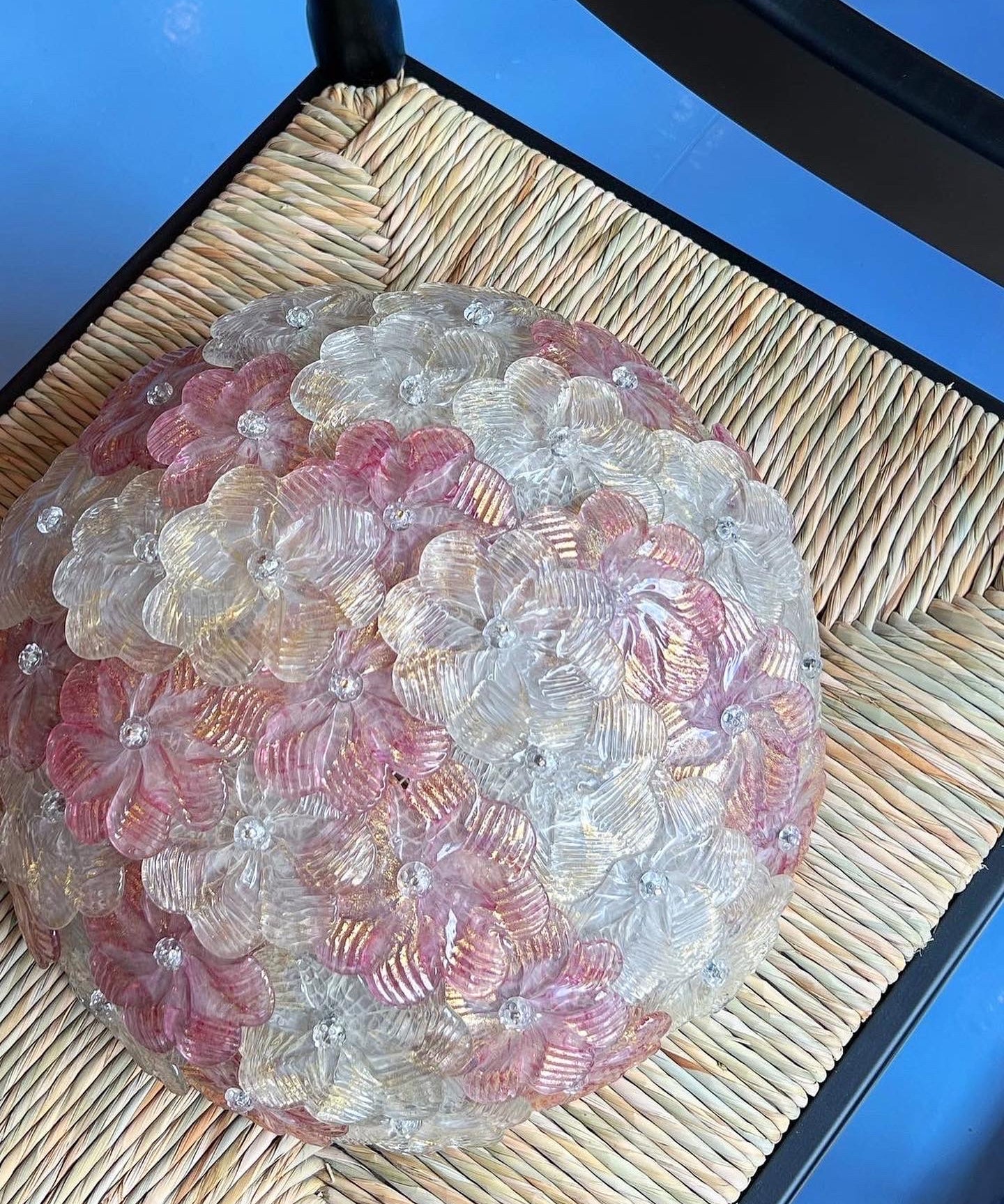 Vintage pink/white Murano flower ceiling/wall lamp (D34)