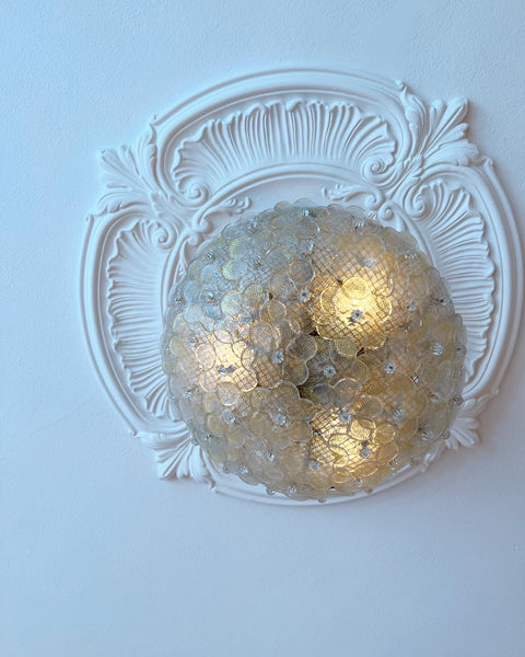 Vintage clear/golden Murano flower ceiling/wall lamp