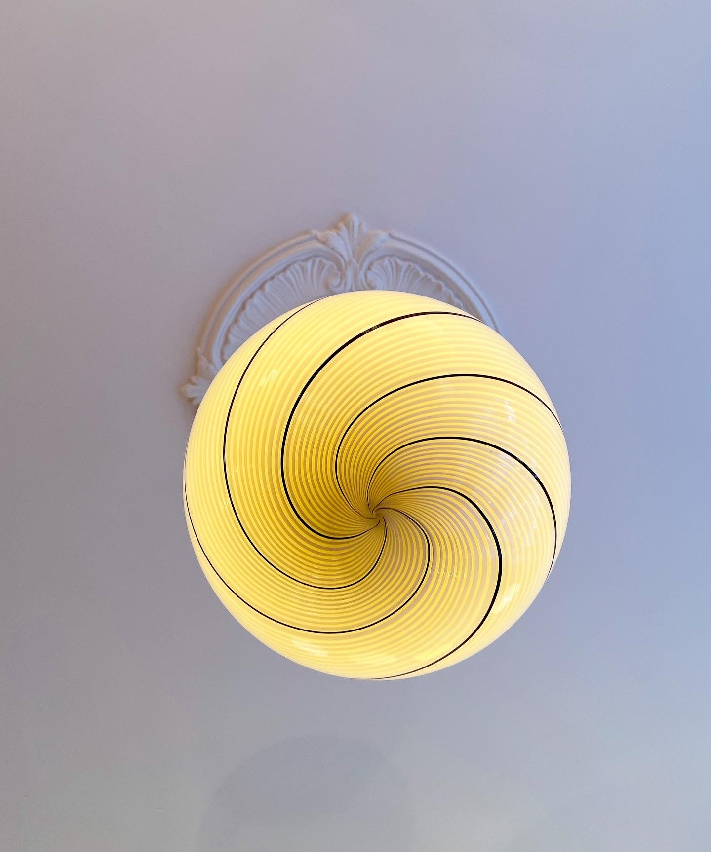 Vintage Murano yellow/black swirl ceiling lamp