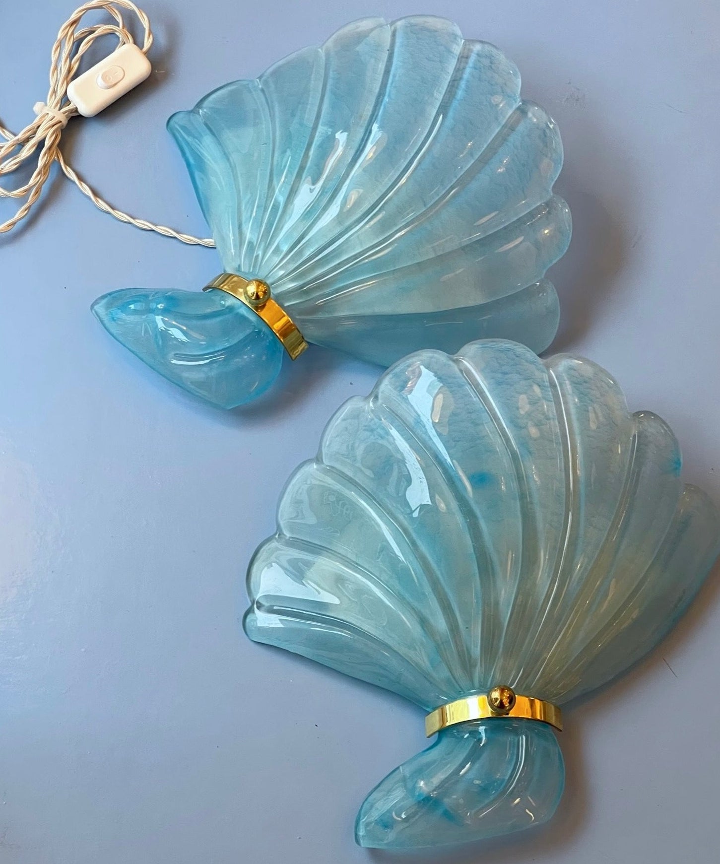Vintage light blue Murano shell wall lamp