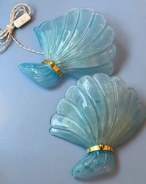 Vintage light blue Murano shell wall lamp