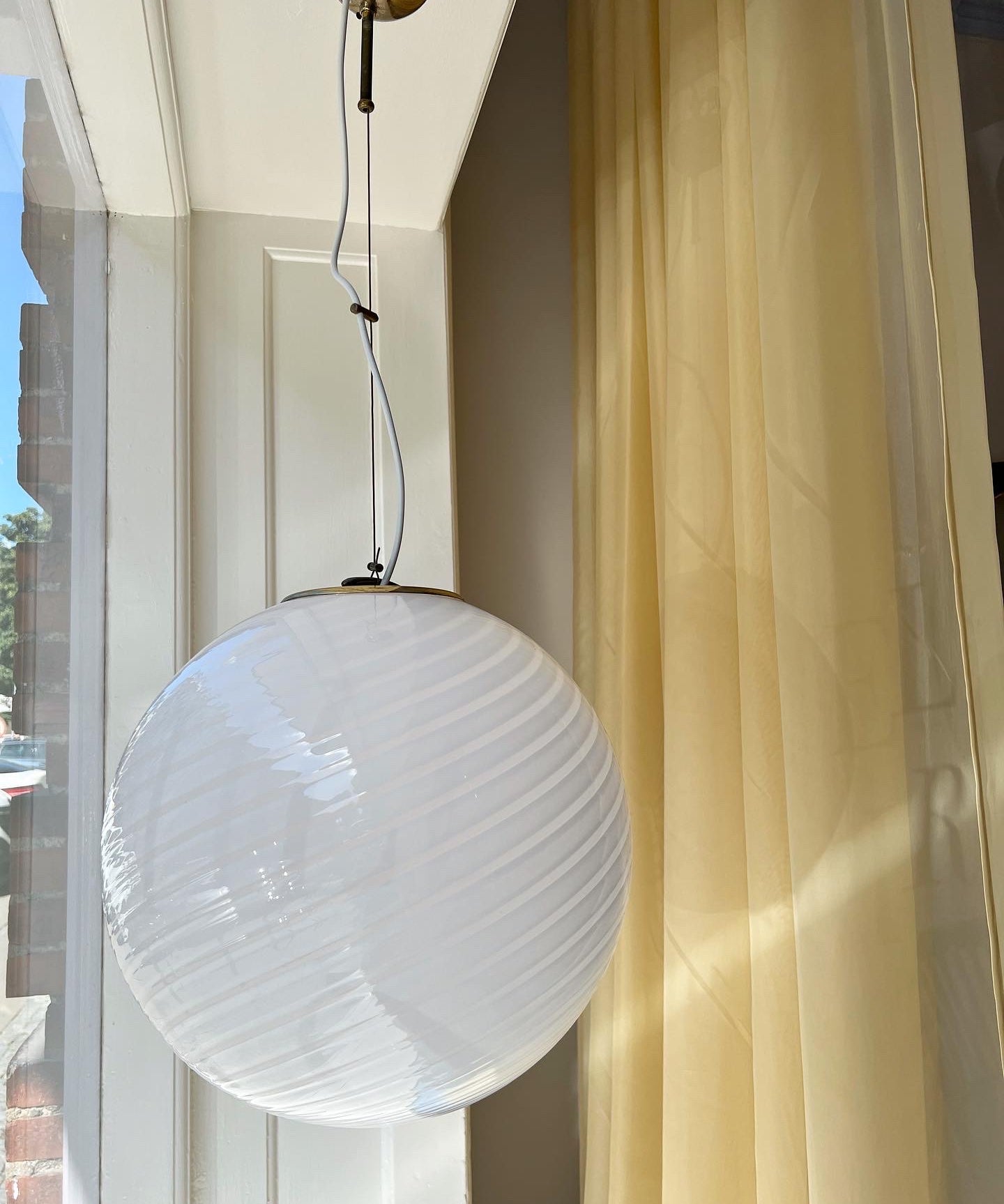 Vintage Murano round white swirl ceiling lamp
