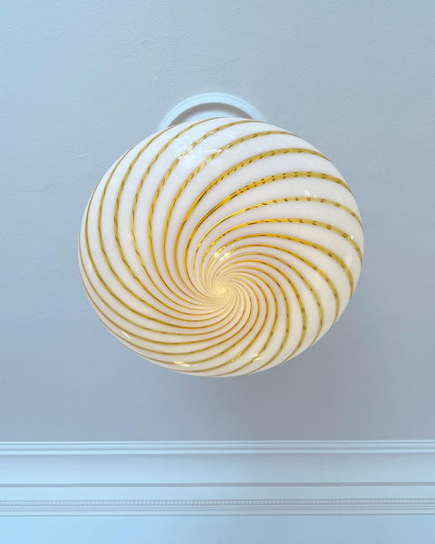 Large Vintage Murano golden/white spiral ceiling lamp