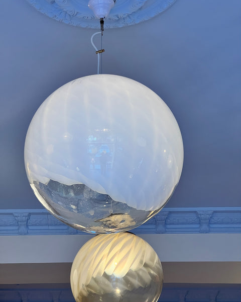 Vintage white/clear Murano ceiling lamp (D50)