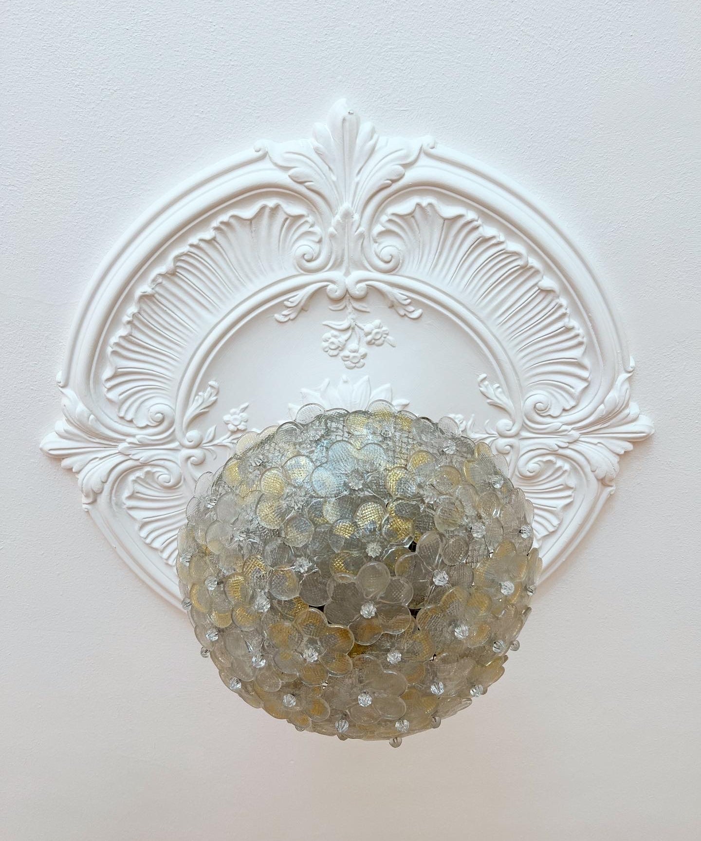 Vintage clear/golden Murano flower ceiling/wall lamp