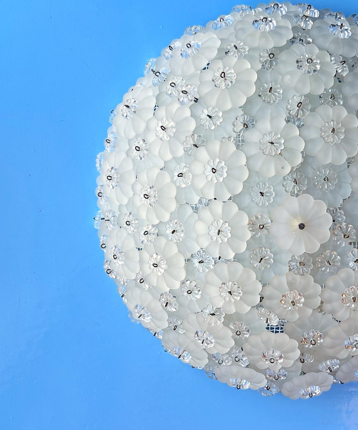 Vintage opal white Murano flower ceiling/wall lamp