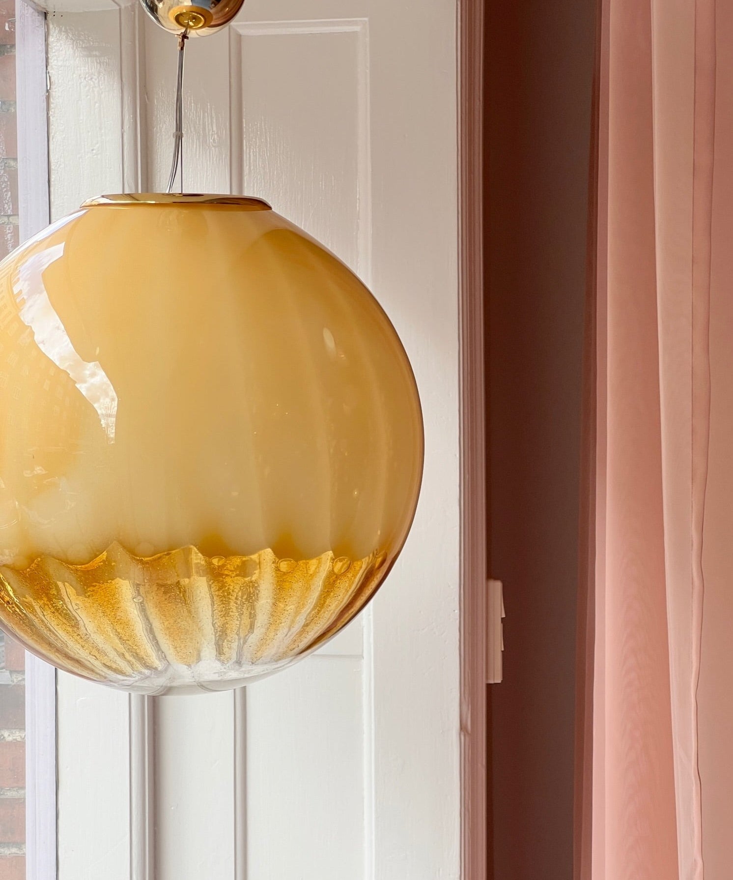 Large vintage golden clear Murano ceiling lamp (D45)