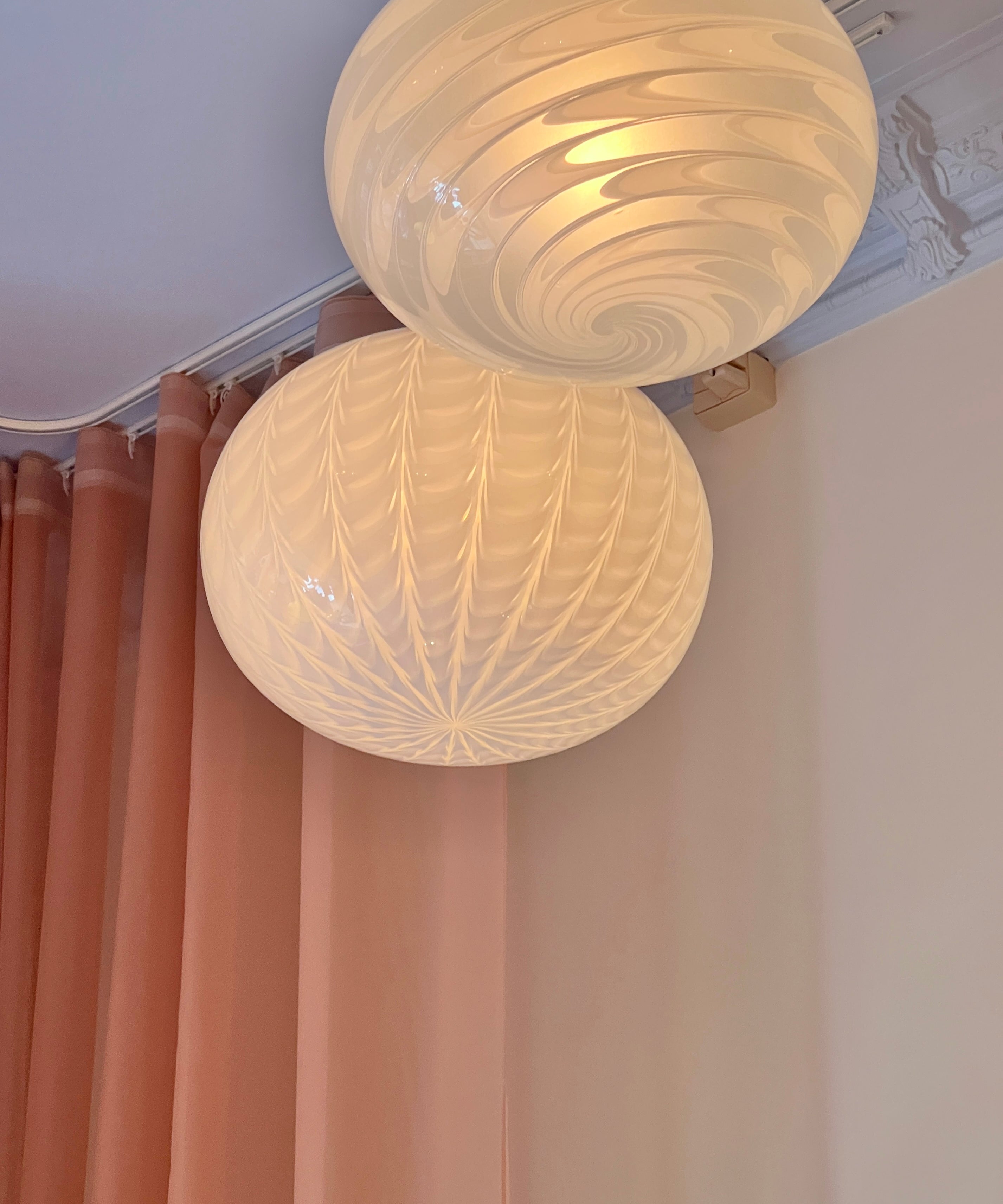 Vintage Murano white pattern oval ceiling lamp (D35)