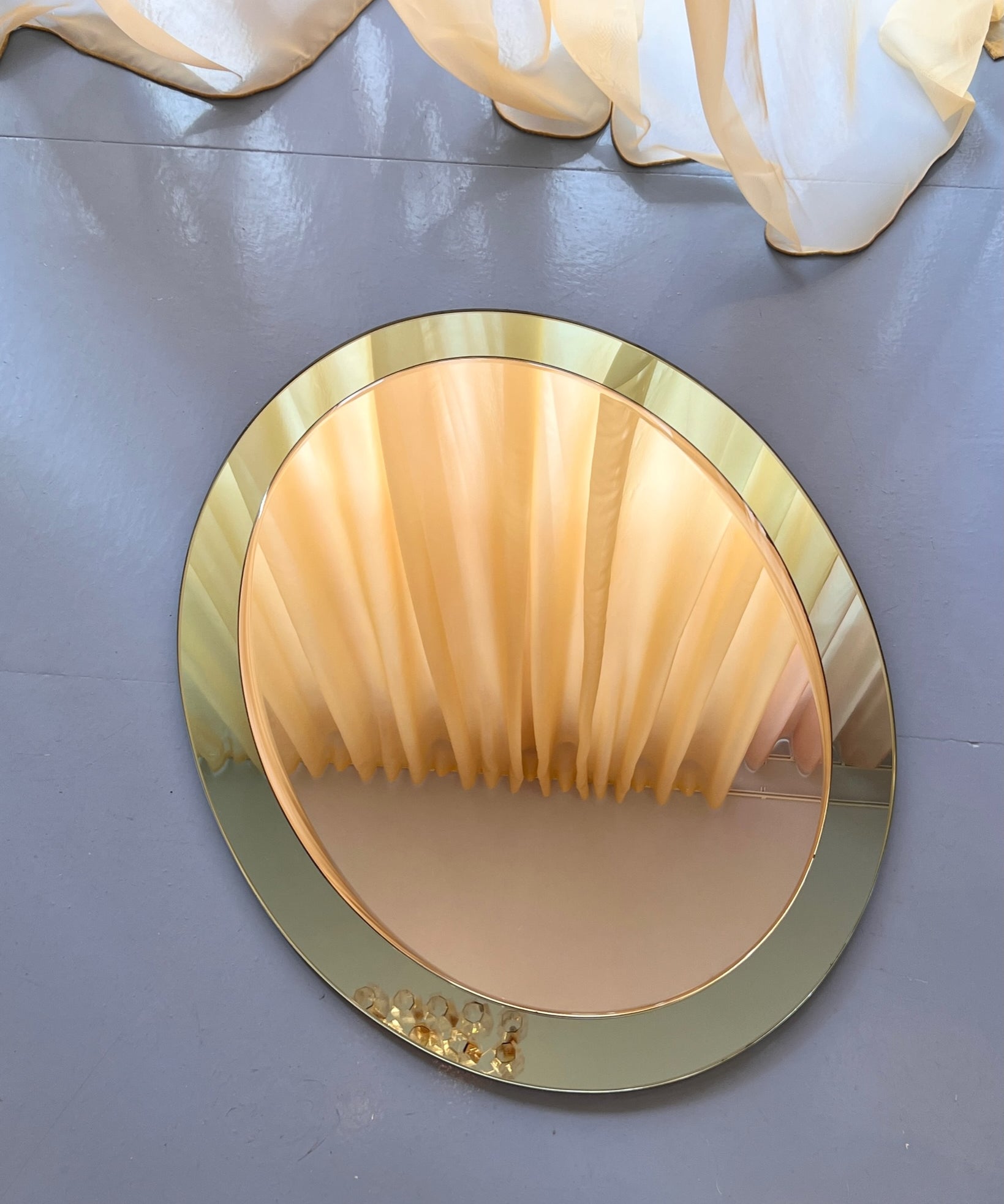 Vintage round Italian mirror with turquoise mirror frame