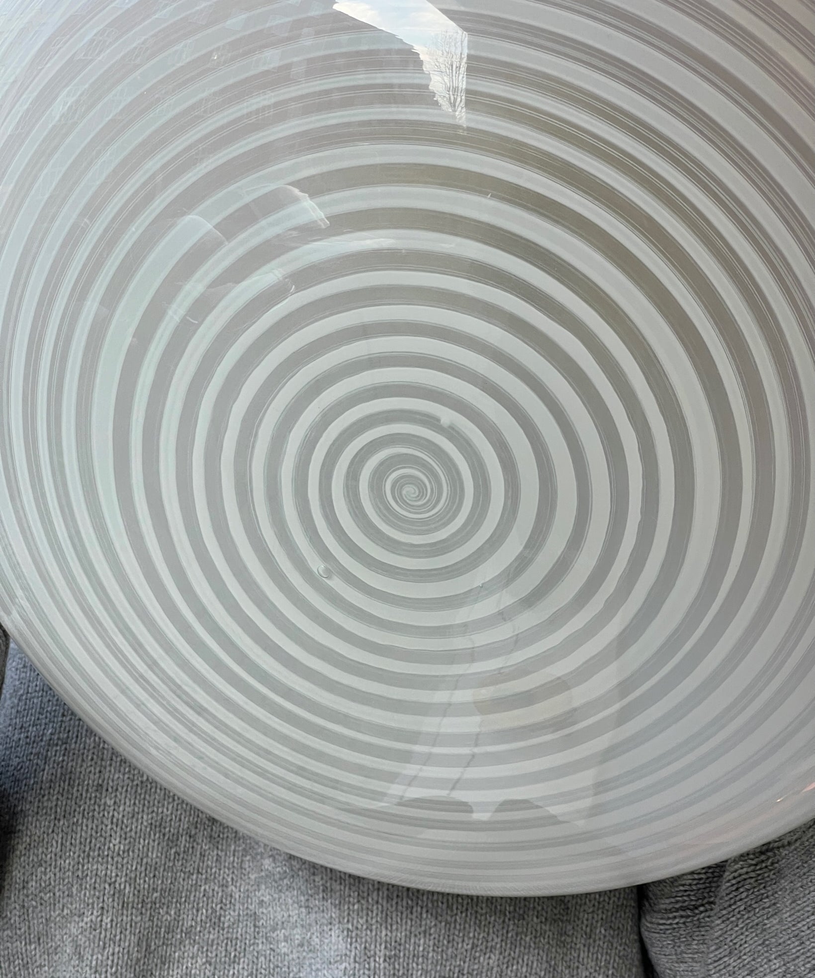 Large vintage oval white / blurred swirl Murano ceiling lamp (D45)