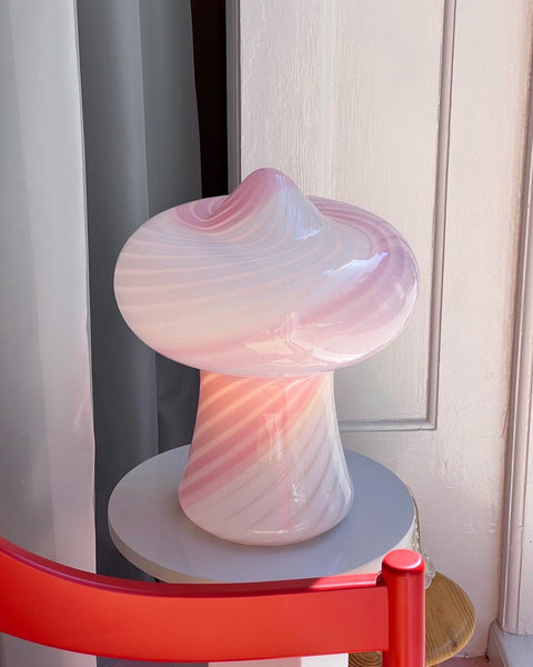 Vintage pink/white Murano mushroom table lamp (A pair available)