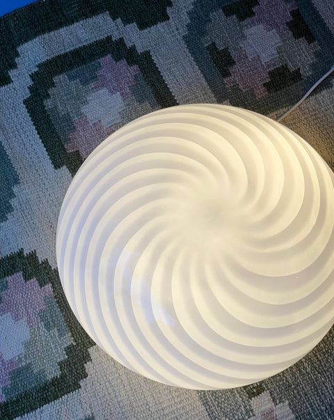 Large vintage Murano white swirl ceiling/wall lamp (D43)