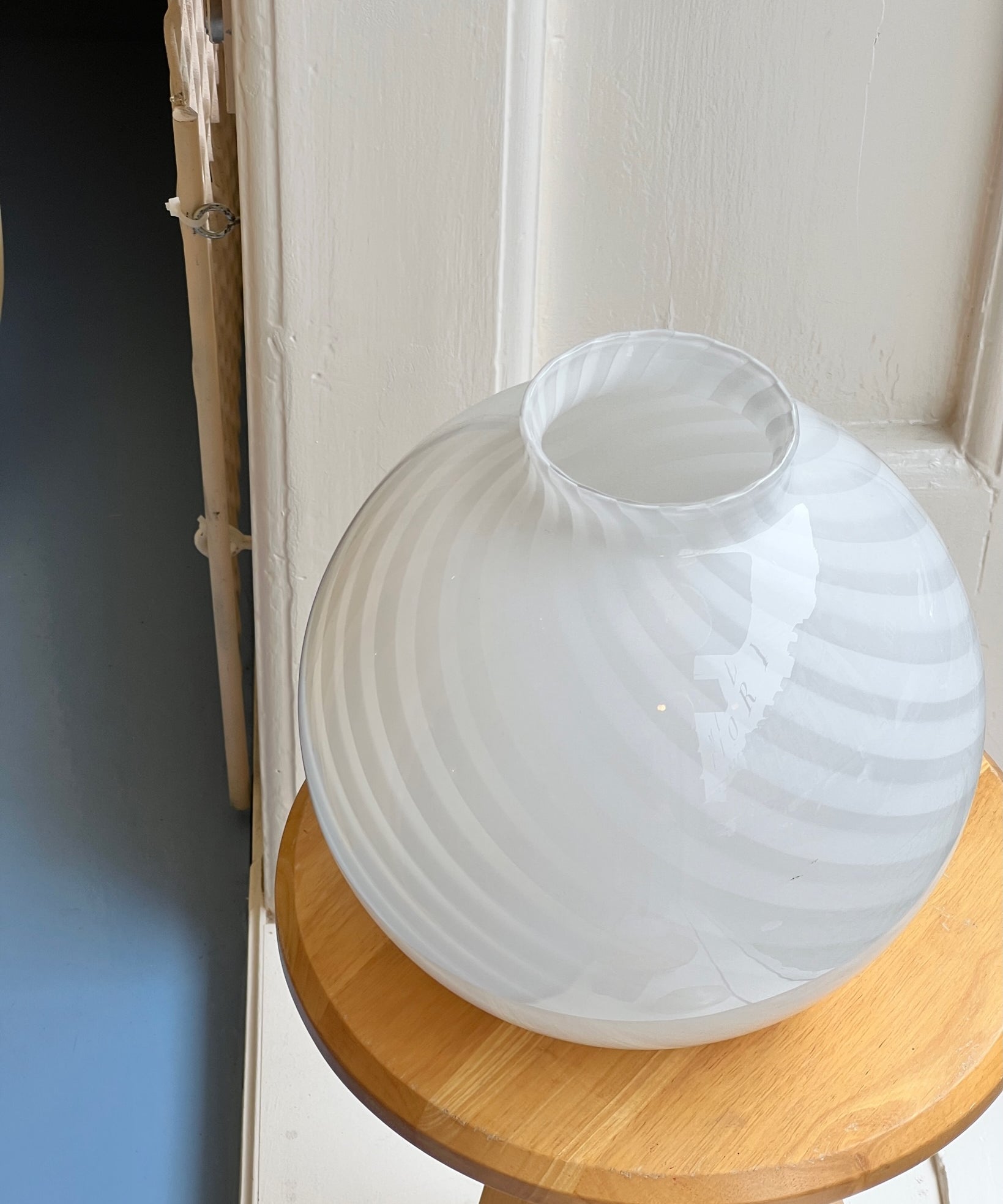 Round vintage white swirl Murano vase