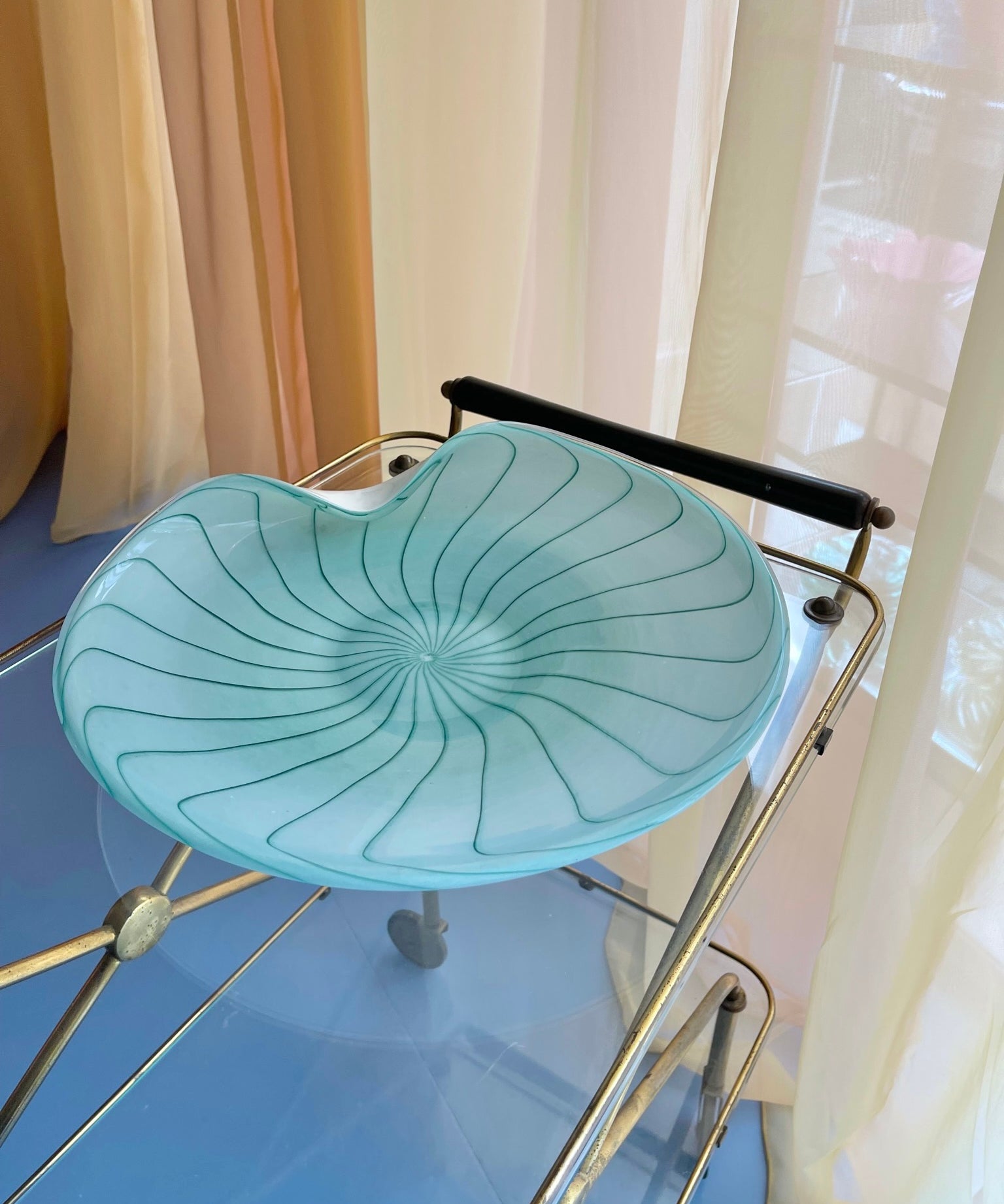 Large vintage turquoise swirl Murano bowl/dish