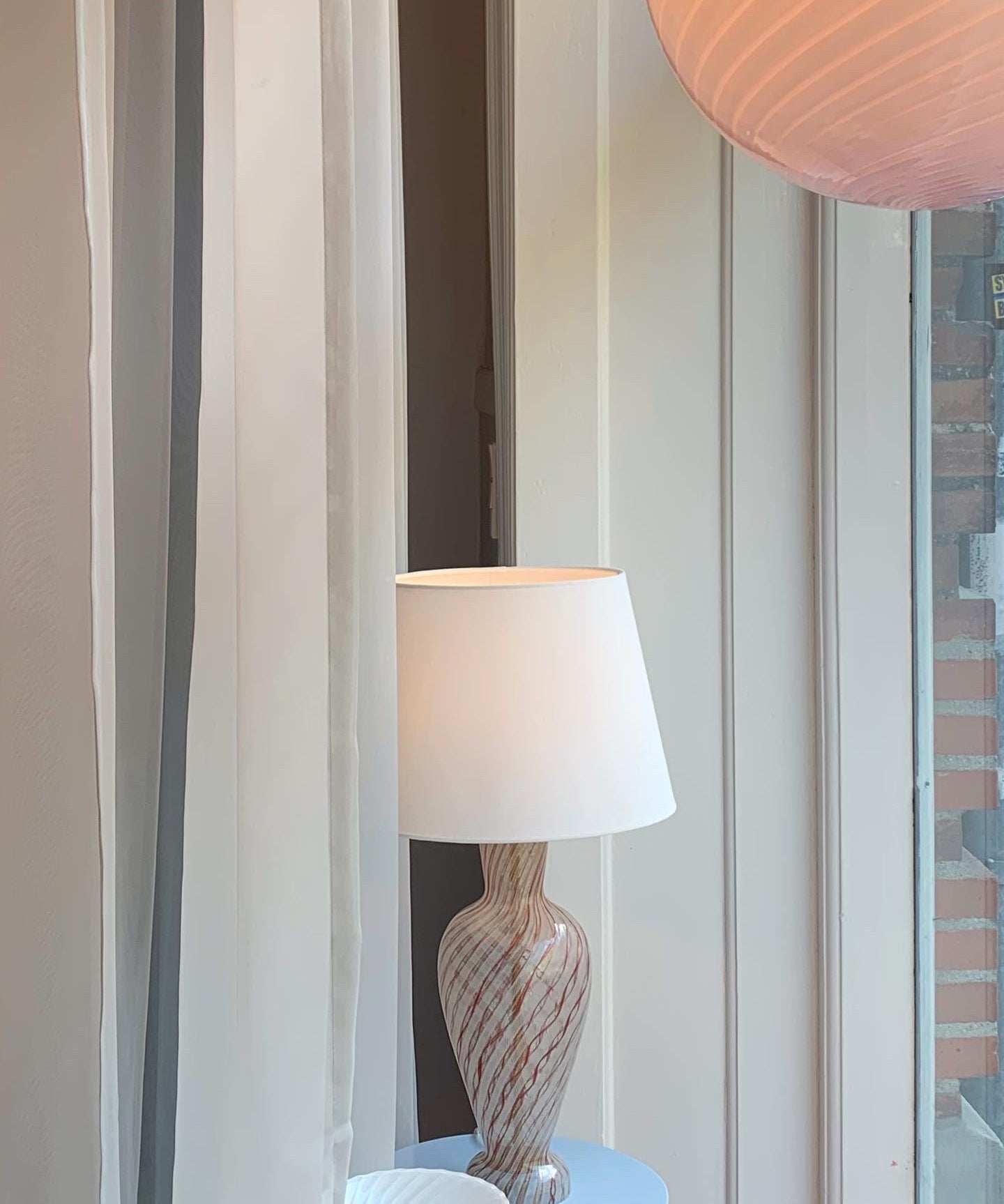 Vintage red/white ribbon Murano table lamp